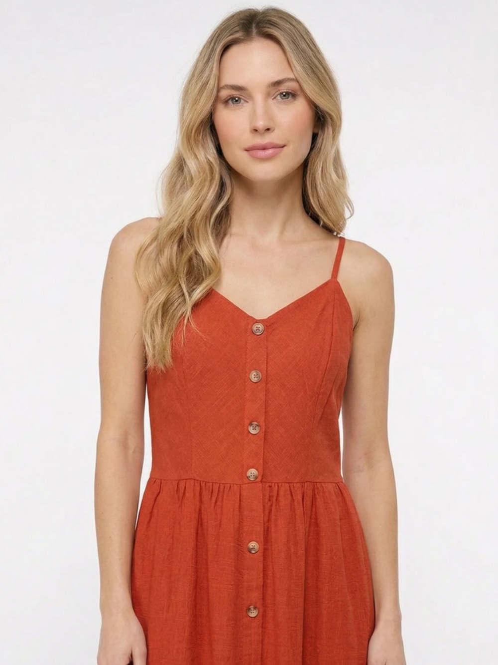 Reitmans Linen Blend Button Down Midi Dress, Orange, Size XL